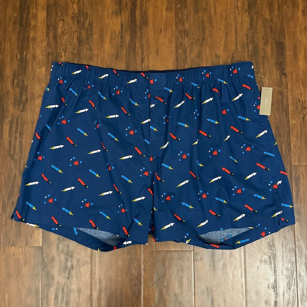 NWT J. CREW Mens Fireworks Printed Boxer Shorts in Dark Blue #AP860